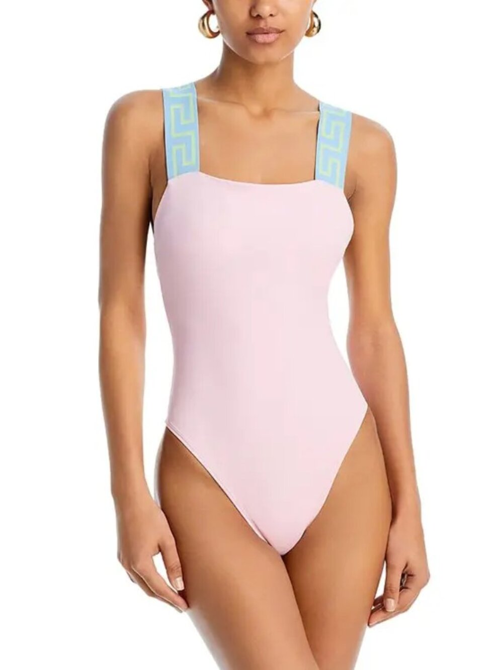 Versace Greek Key Contrast Strap One-Piece Swimsuit Size 5